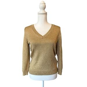 Lauren Ralph Lauren Women's Metallic Gold V-Neck Sweater size medium